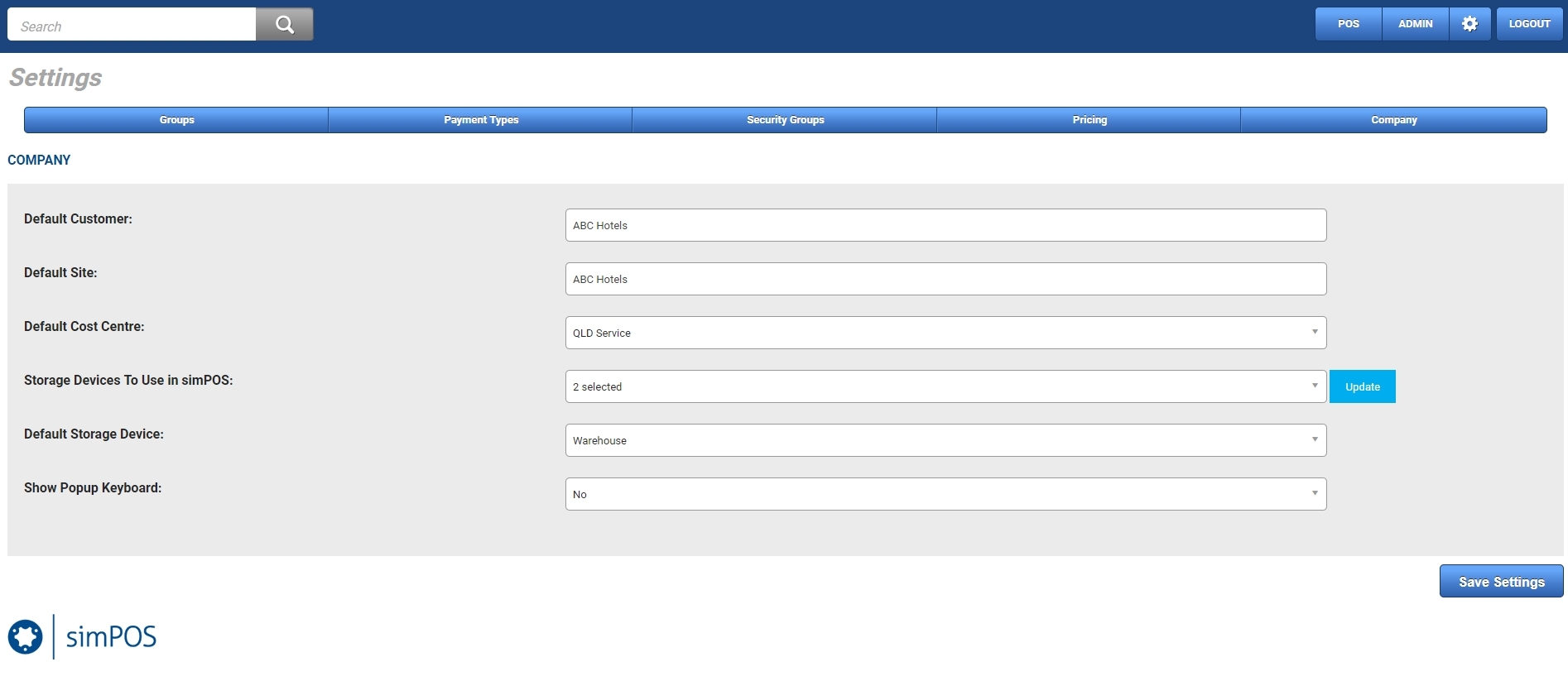 A screenshot of the Company Settings page.