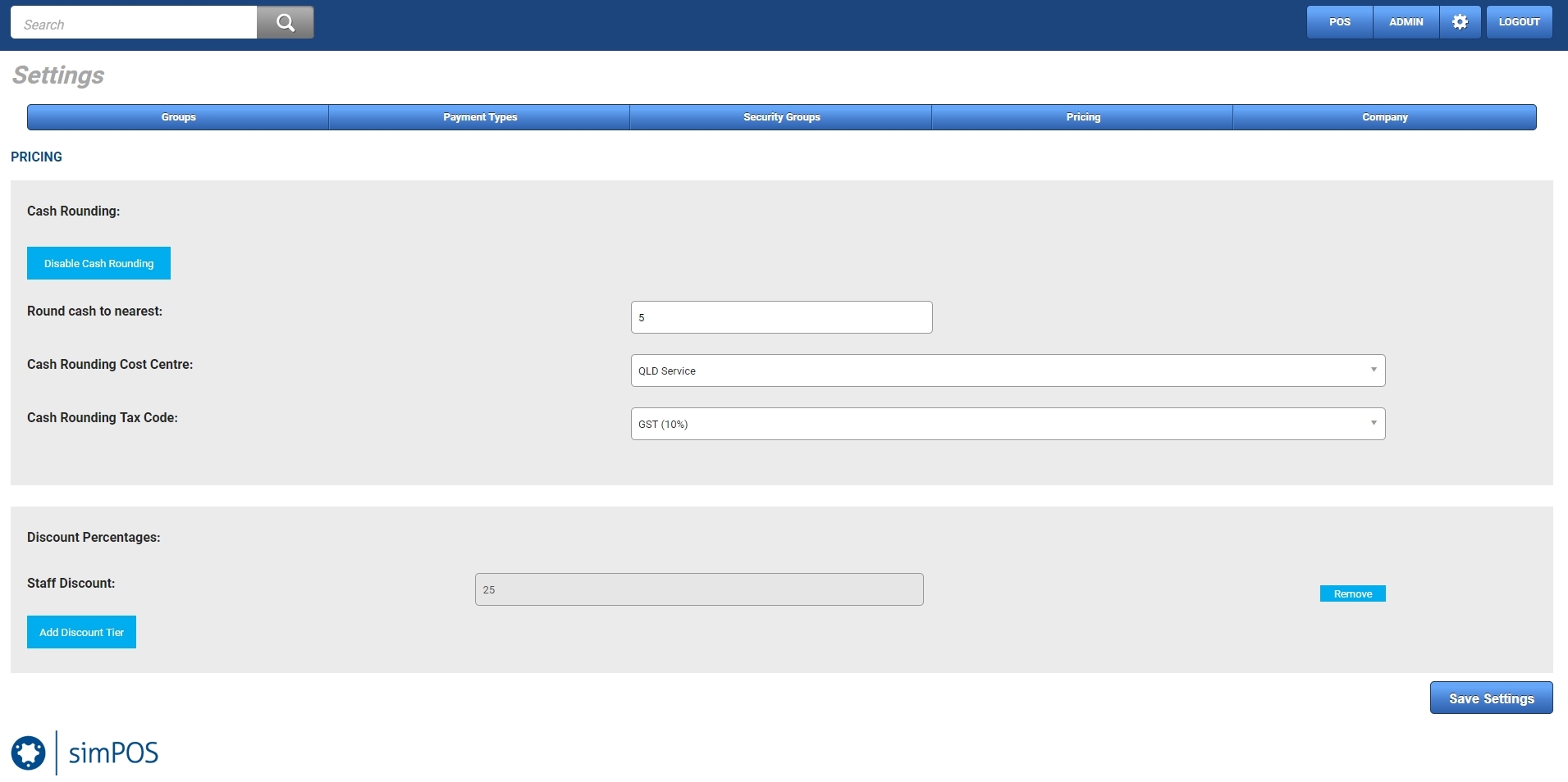 A screenshot of the Pricing setup page.