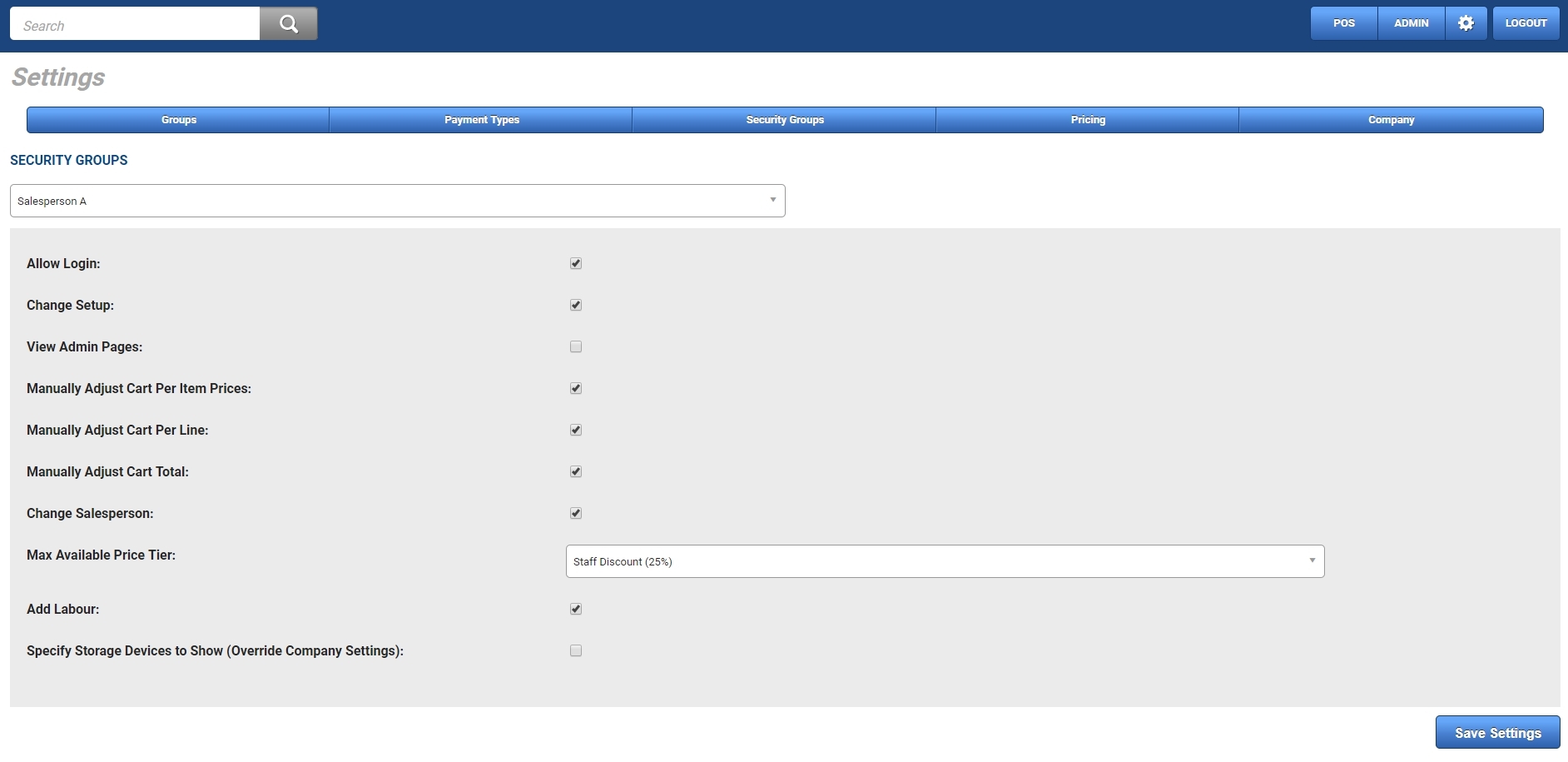 A screenshot of the Security Groups page.