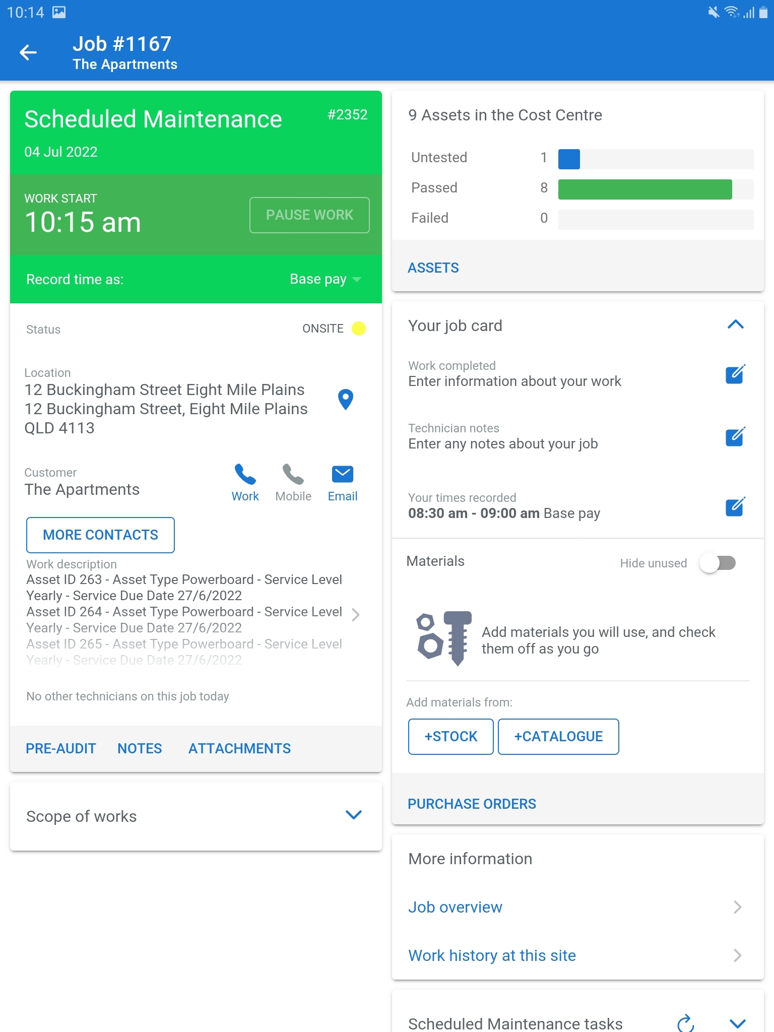 A screenshot of a job with assets.
