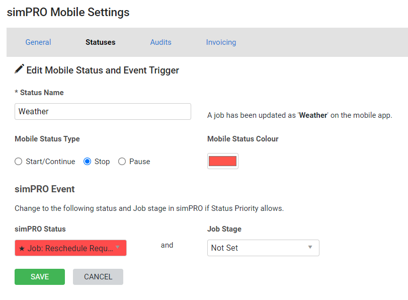 A screenshot of a mobile status being edited.