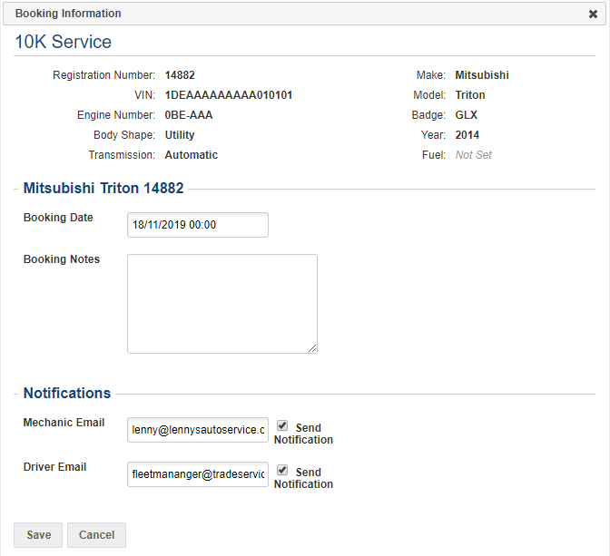 A screenshot of the Booking Information pop-up.