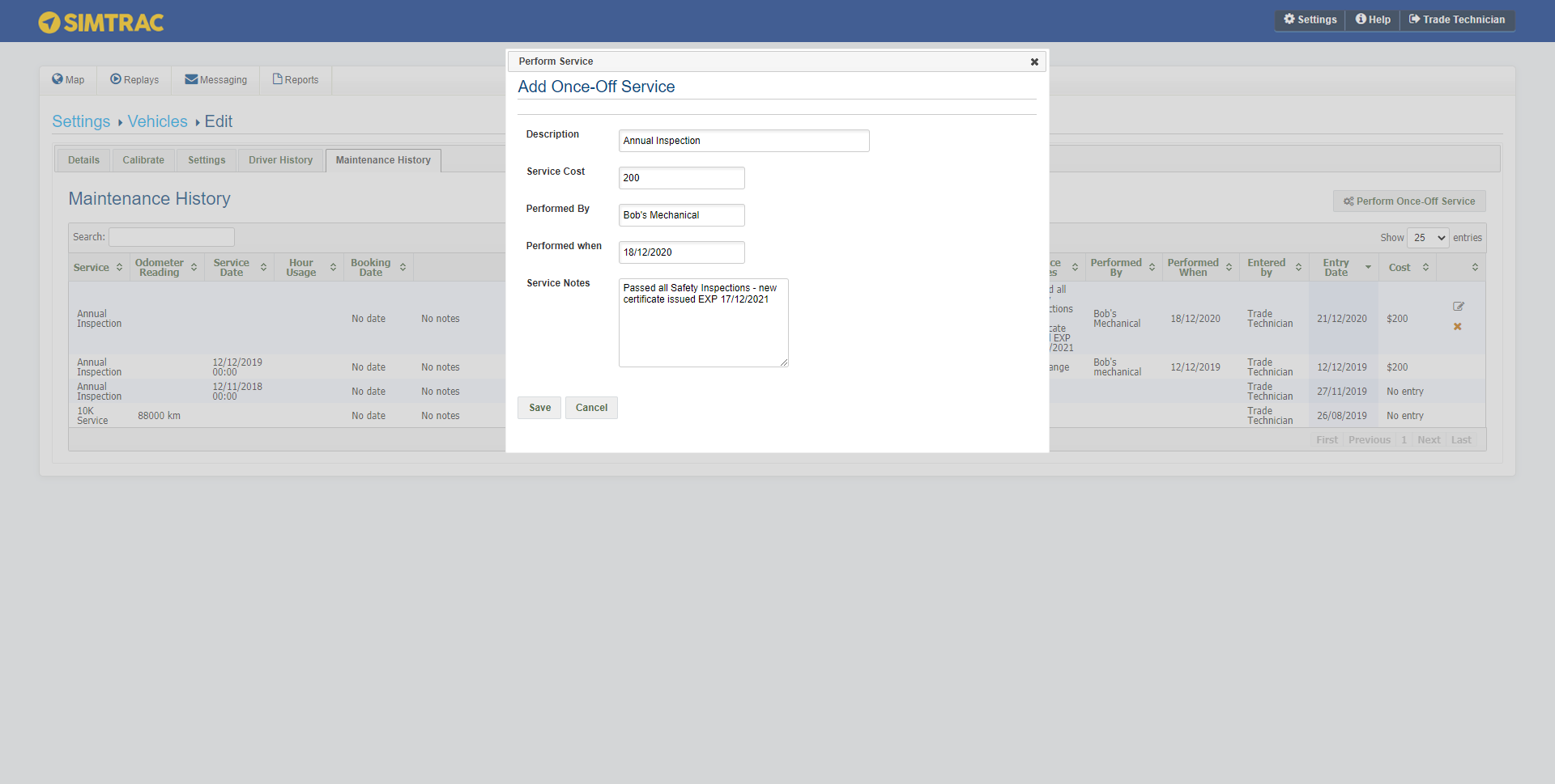 A screenshot of a Once-Off Service.