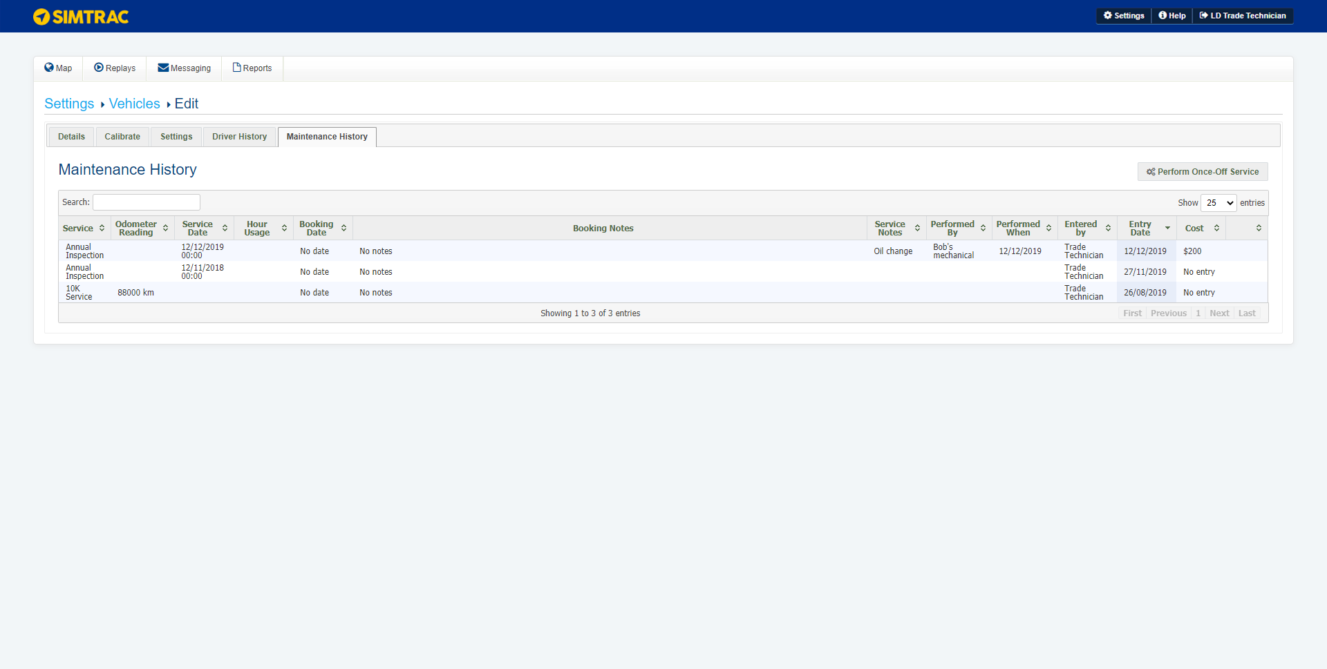 A screenshot of the Driver History tab in a vehicle.