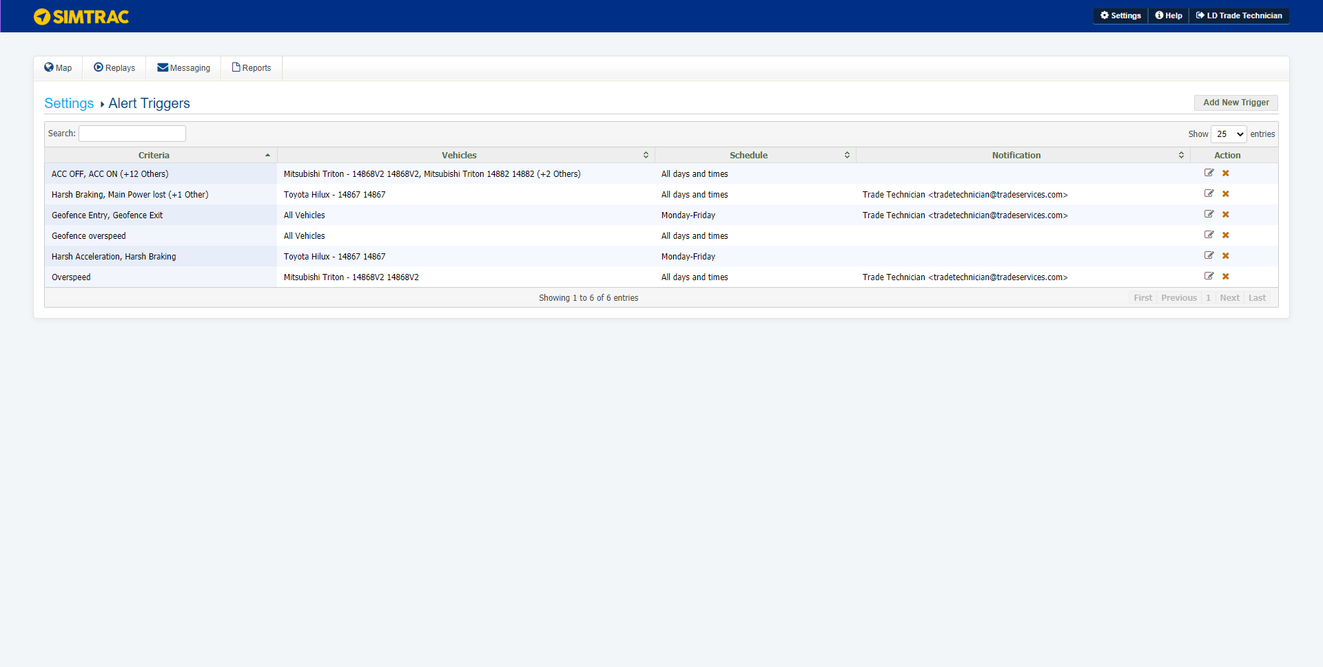 A screenshot of the Add New Trigger button.