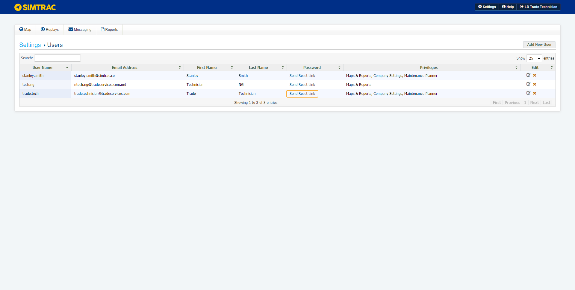 A screenshot of the Send Reset Link button.