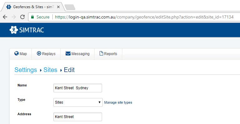 A screenshot of the site ID in the URL in Simtrac.