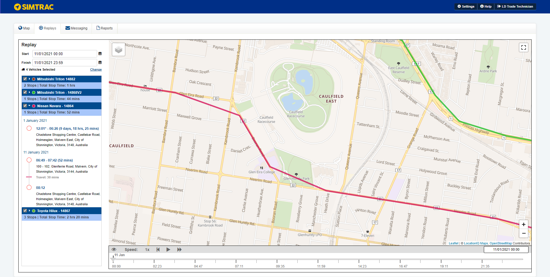 A screenshot of vehicle trails that do not align with roads.