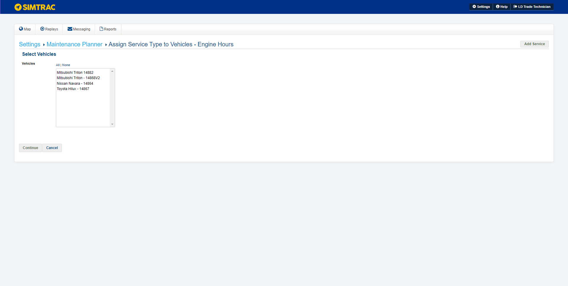 A screenshot of the Service Types tab.