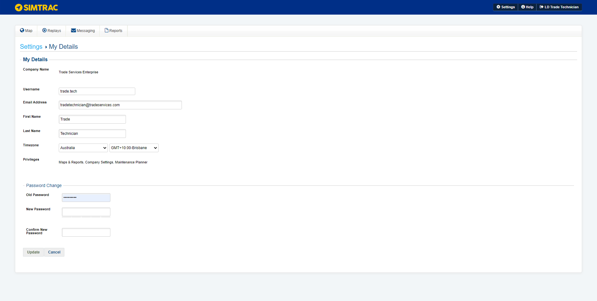 A screenshot of the My Details page.
