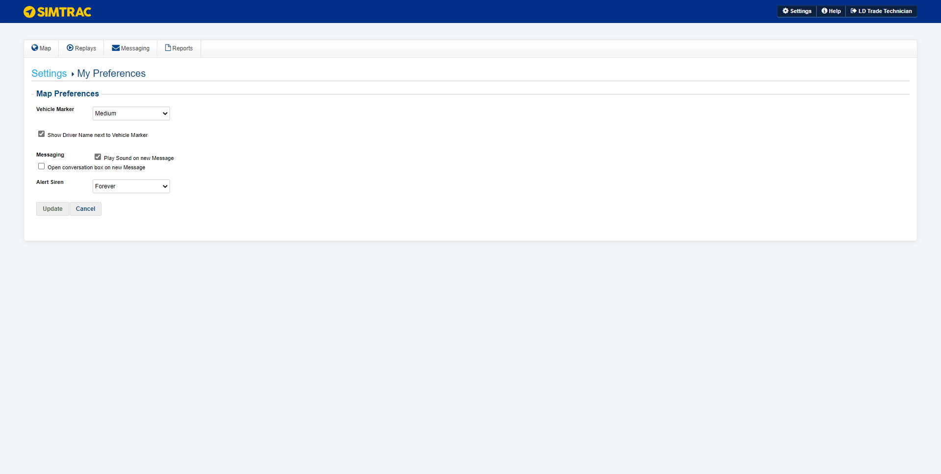 A screenshot of the My Preferences page.